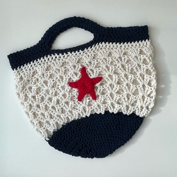 Handmade Handbags - Handmade knit bag nautical bag with starfish crochet bag
